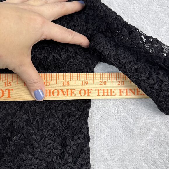 Susan Graver Crochet Lace Top Womens Medium Black Grunge Whimsigoth Witchy Vamp - Picture 7 of 12